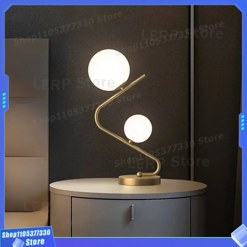 Nordic Simple Glass Ball Desk Lamp Creative Post Modern Bedside Reading Light Warm Romantic Bedroom Decor Minimalist Style