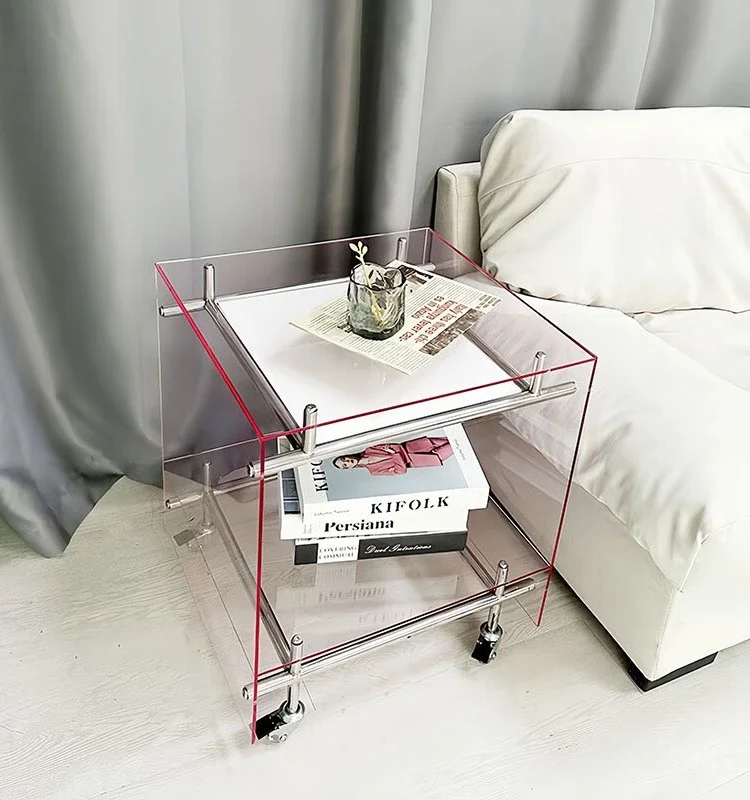 

Custom ins acrylic stainless steel trolley antique living room sofa side few simple movable bedside table shelves