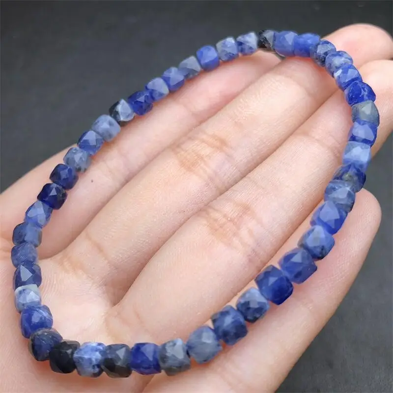 4MM Natural Dumortierite Cube Bracelet Charms Handmade Fortune Energy Bangle Mineral Woman Amulet Jewelry Gift 1PCS