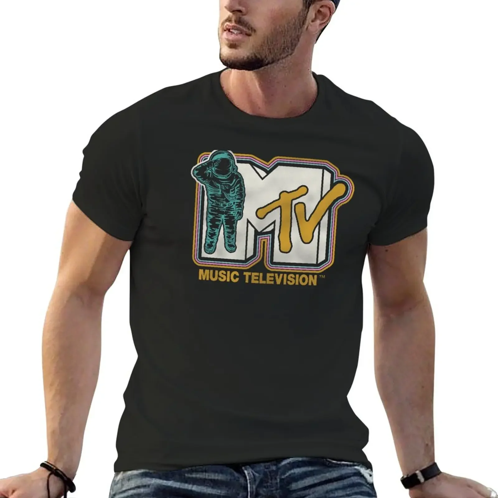 

MTV Vintage Music Television Retro Moonman Logo T-Shirt boys whites aesthetic clothes men tshirt