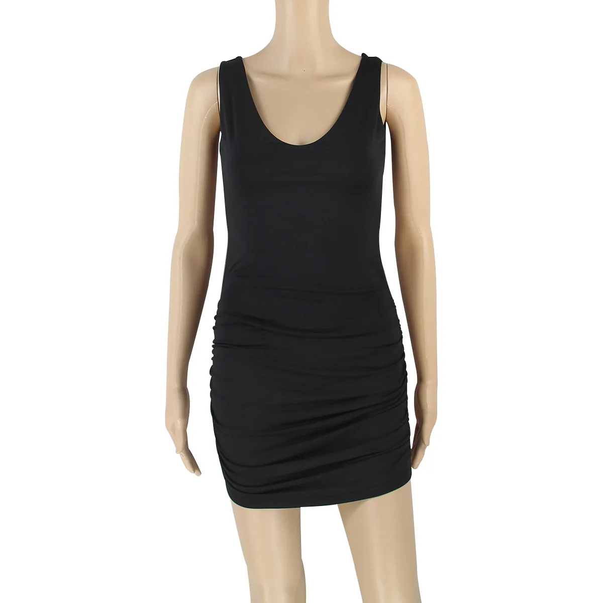 

2025 Women's backless sleeveless dress hugging one-step dress pleated women's backless sleeveless dress European and American
