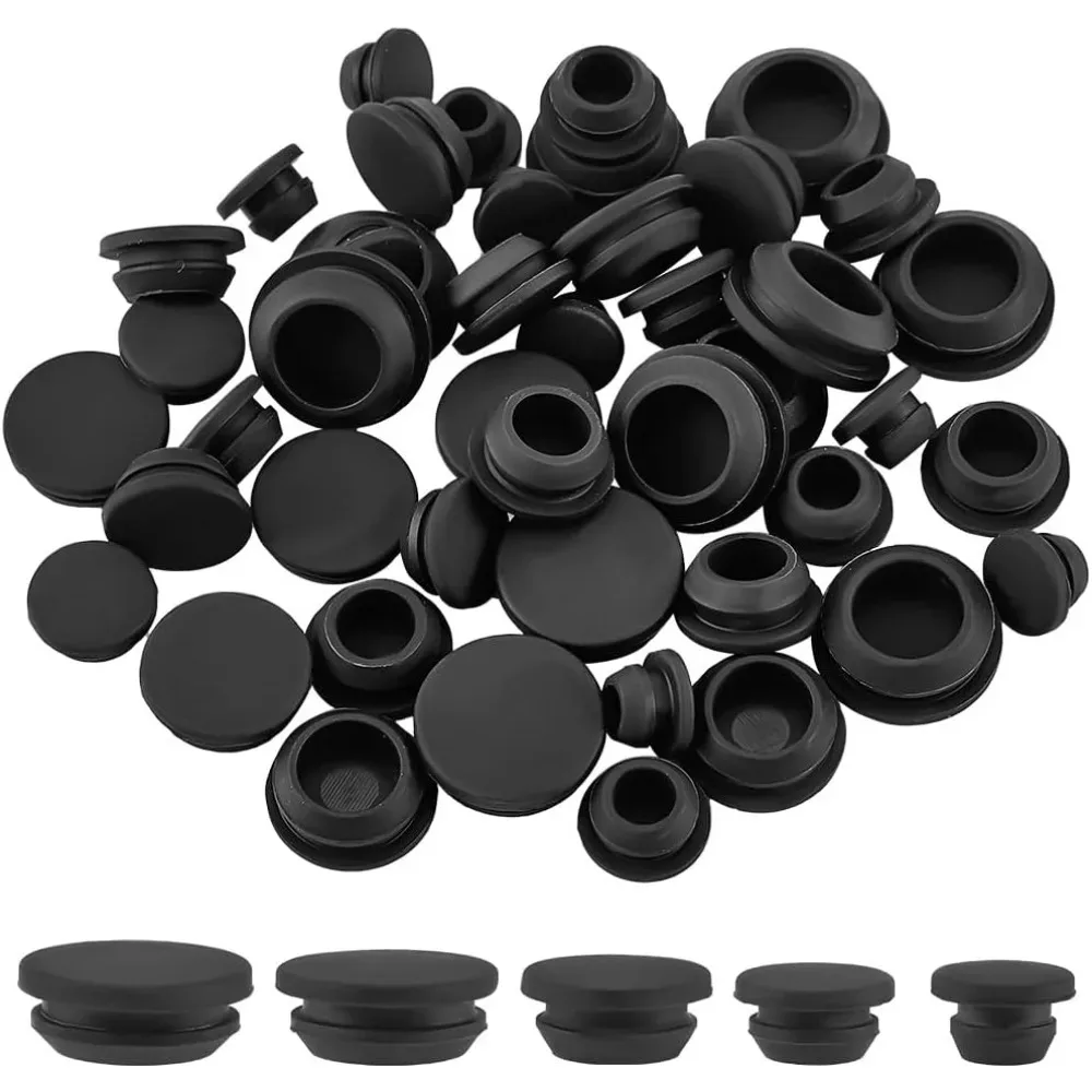 

50Pcs 5 Sizes Rubber Hole Plug Black Snap in Type Locking Furniture Hole Stopper Tapered Round Waterproof making kit