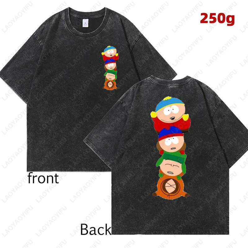 Funny South Park Cartoon Character Shirt Comfort Washed Cotton Mens T-shirt Cute Kenny Print Tees Summer Streetwear Unisex tops