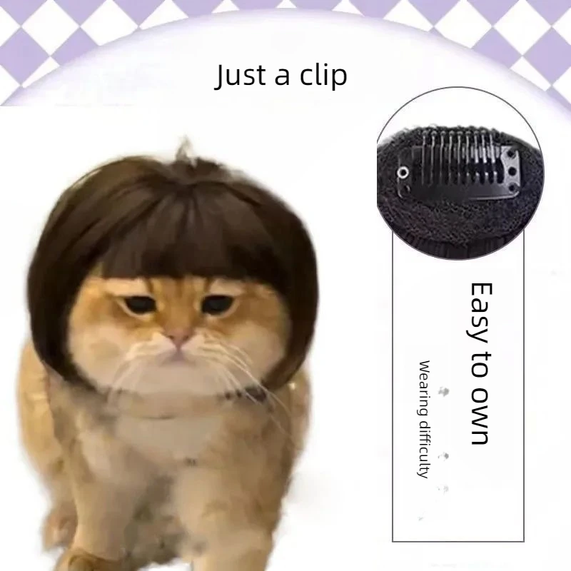 

Cat Wig Headwear Hairstyle COS Kun Kun Same Style Funny Grandma Grey Hat Pet Cat Hair Dog Headset