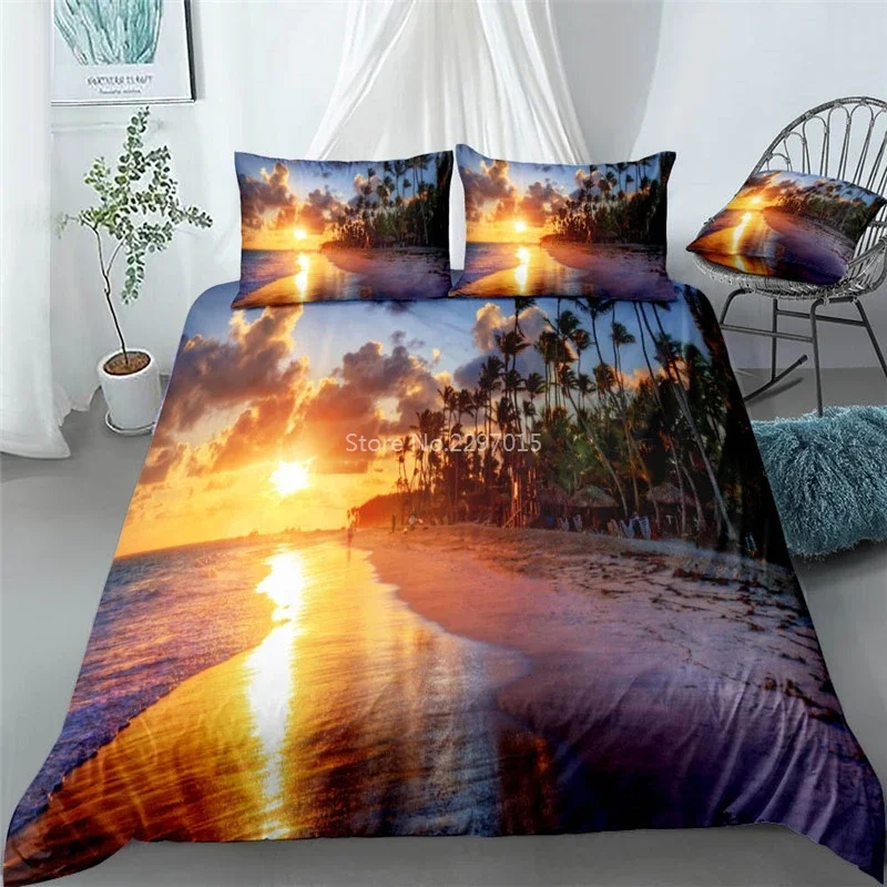 New Summer Vacation Sea Beach 3d Printed Bedding Set Beautiful Sea View Duvet Cover Set Pillow Case Twin Full Queen King Size