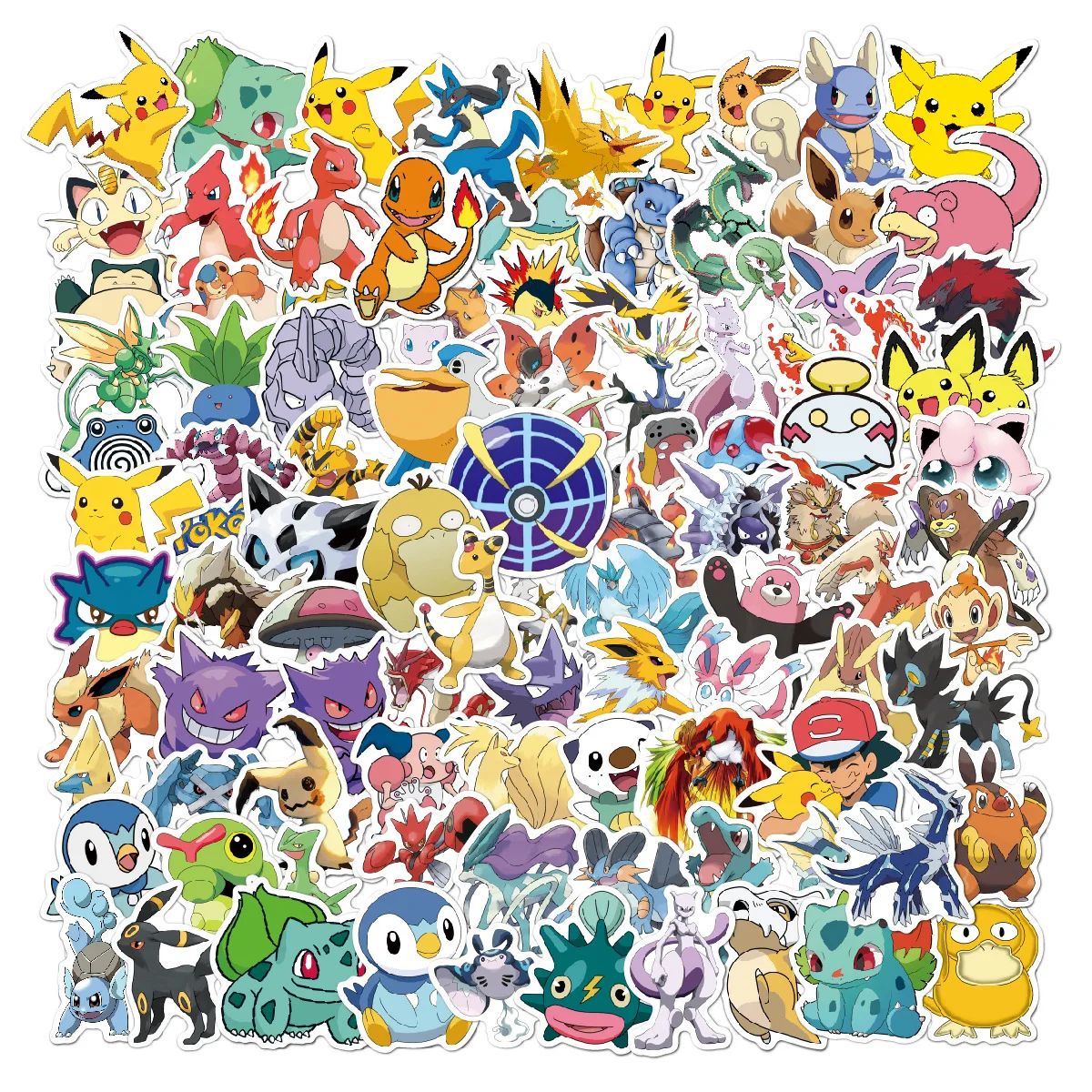 100pcs Kawaii Pokemon Anime Stickers Pikachu Stickers Laptop Suitcase Skateboard Guitar Phone Cartoon Stickers Kid Gift Toys