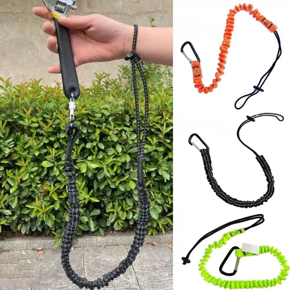 New With Carabiner Hook Safety Bungee Tether Lanyard 50~80cm 3 Colors Safety Rope Aerial Work Tool Climbing Accessories