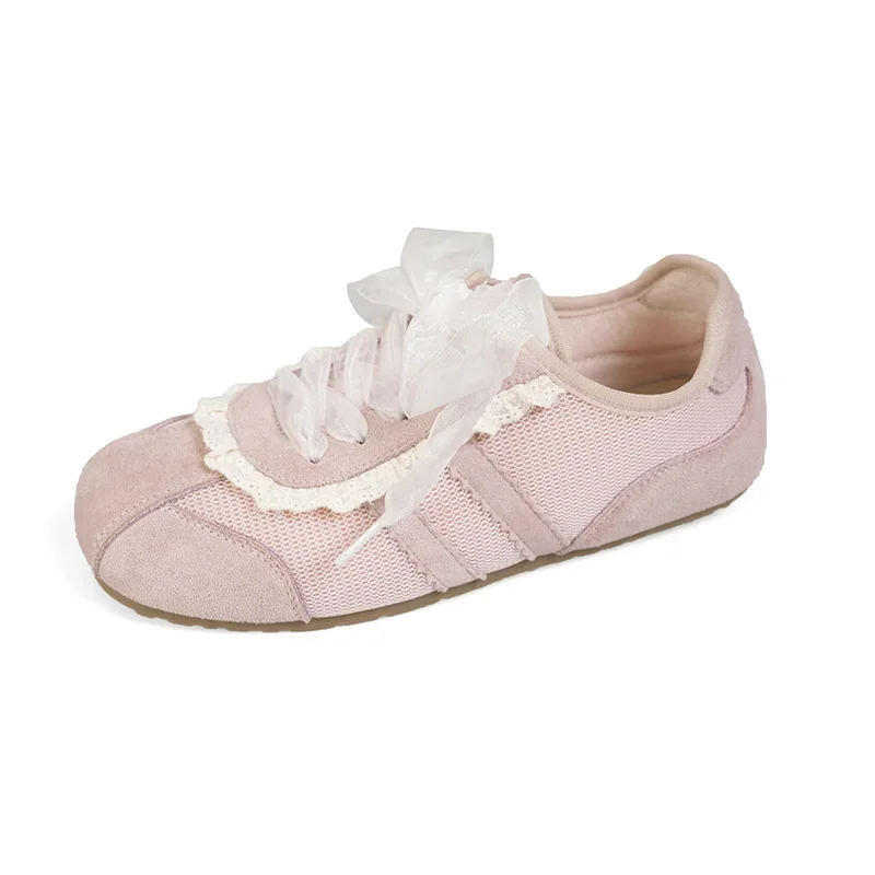 2025 حار بيع ربيع جديد الأبيض الرجعية الباليه نمط حذاء مسطح، تنوعا عارضة لينة سوليد أحذية رياضية النساء