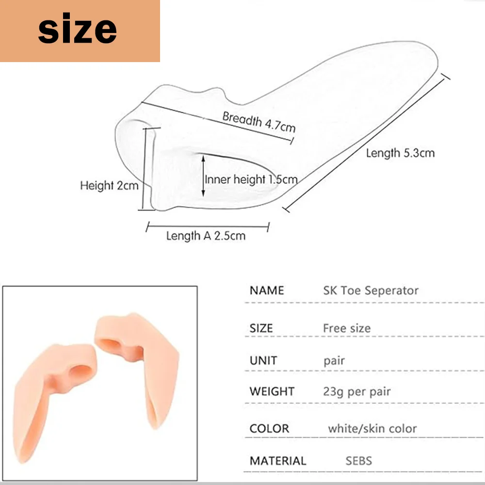 Separatore per dita in silicone estensibile da 1 paio, correttore per dita evaporate per pollice grande e osso del piede grande, può essere utilizzato per il pendolarismo quotidiano