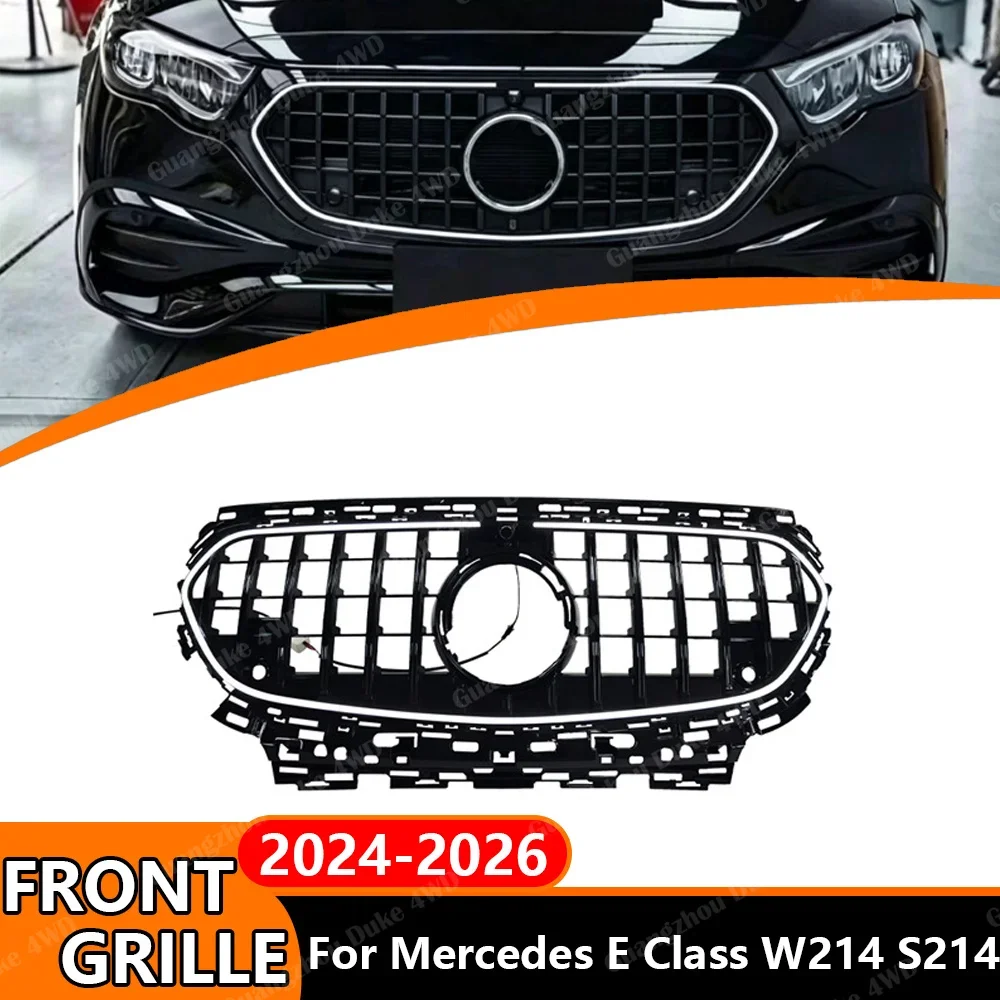 For Mercedes Benz E Class W214 S214 2024 2026 GT Style LED Front Grille Illuminated Grill Sport Mesh Chrome Grid Replacement Ext