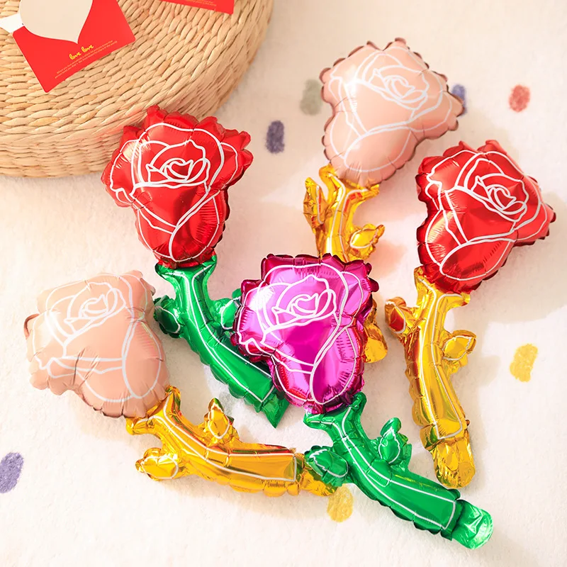 Rose Flower Balloons Mini Rose Handhold Balloons Valentines Mother's Day Wedding Decoration Kid Gifts Baby Shower Party Supplies