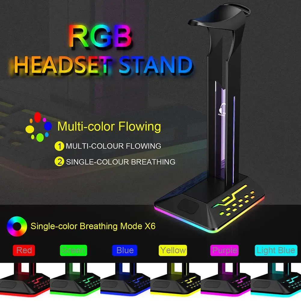 RGB Headphone Stand Rack RGB Universal Rack Hanger Bracket 2 USB Ports PC Desktop Earphone Holder for All Headsets Gamers Gaming