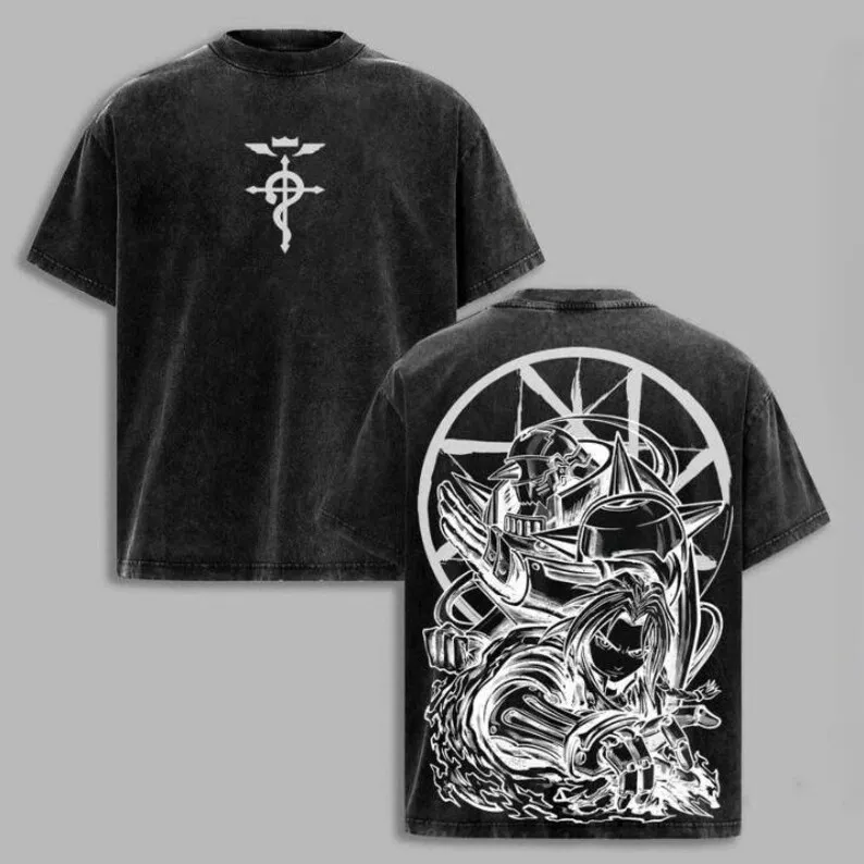 

Vintage Washed Graphic Print T-shirt Anime Graphic Lovers Gifts Loose Casual Men Women Cotton Street Style Oversized Unisex Tee