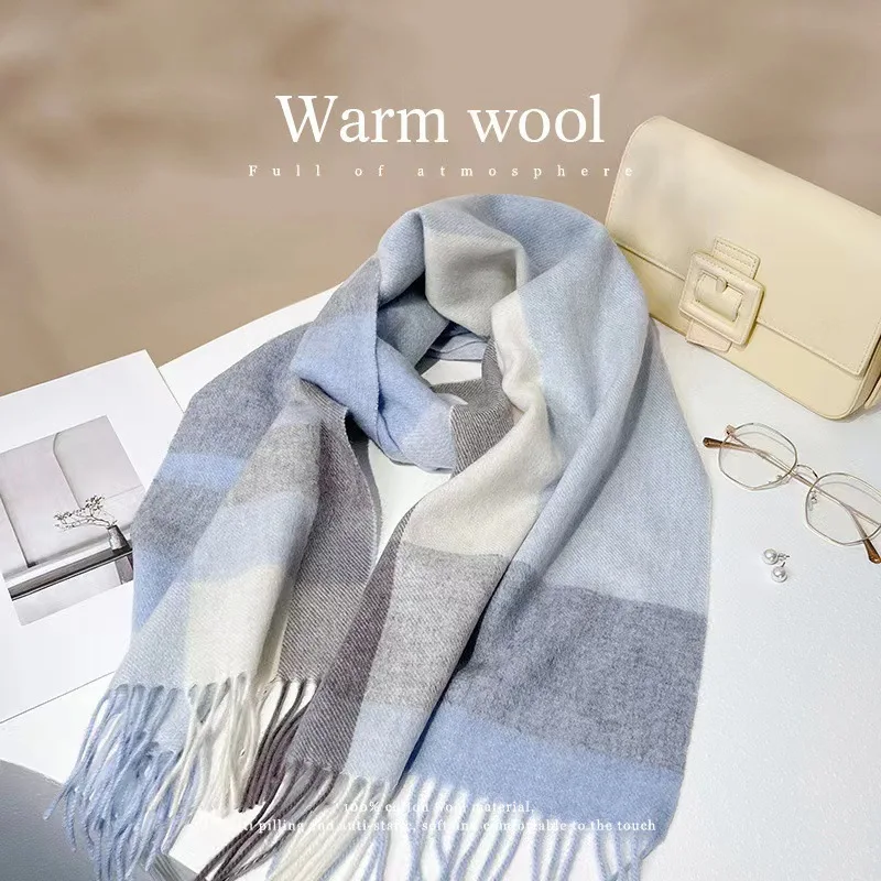 100% Wool Luxury Brands Classic England Style Women Scarf Fashion Stripe Plaid Scarves Tassel Shawls Pashmina Lady Wrap 32*180cm