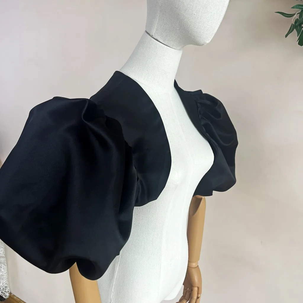 Customized Short Puffy Sleeves Lady Satin Jacket For Wedding Party Event Outfit Formal Lady Wrap Bolero