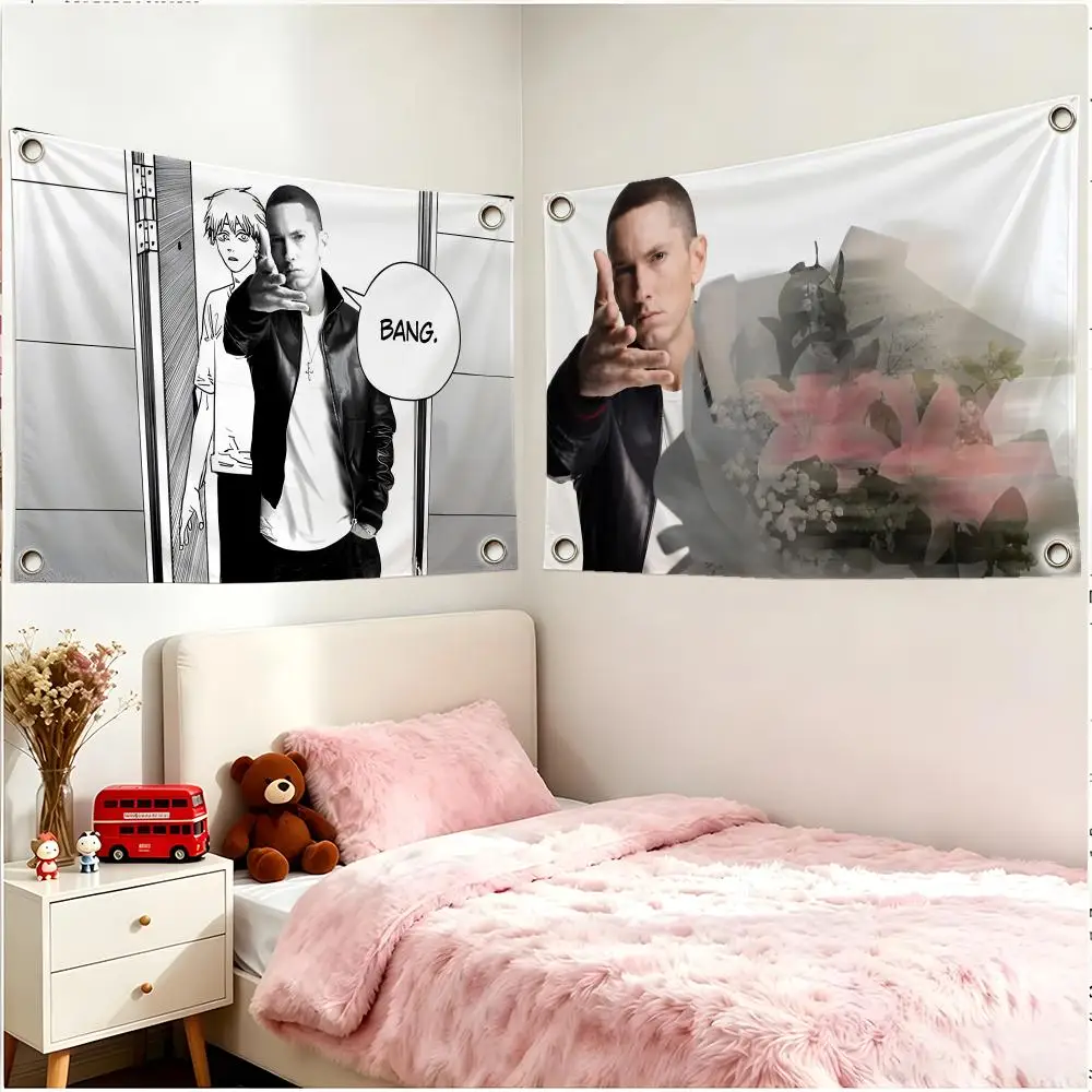 Meme Music Eminem Flags Four Ring Borderless Art Decor Indoor Outdoor Use Simple Hang And Install