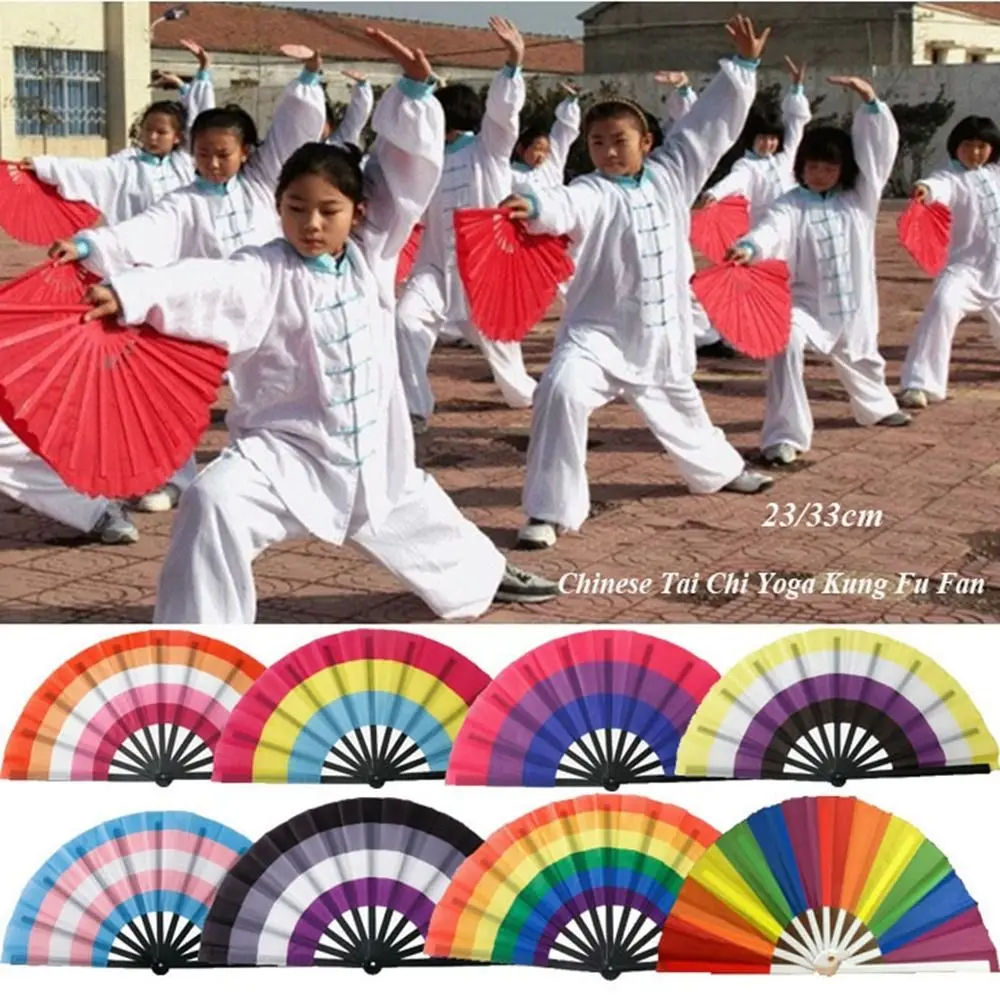 23/33 سنتيمتر الصينية تاي تشي اليوغا مروحة البلاستيك العظام 10 ألوان أداء الرقص المشجعين الكونغ فو مروحة Chinoiserie هدية حفل زفاف ديكور #2