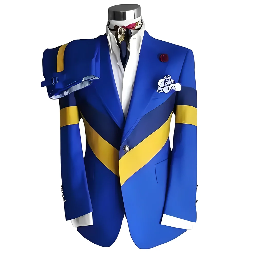 Fashionable Men\'s Suit 2 Piece Set Color Block Design Wedding Groom Tuxedo Formal Slim Fit Outfit for Male