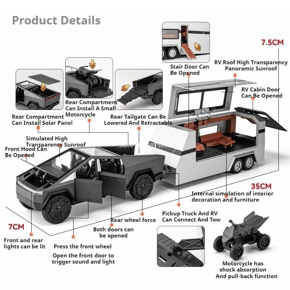 1:32 modelos de liga de caminhonete, carros fundidos, brinquedos, roda, puxar para trás, veículos em miniatura, portas abertas, motorhome para decoração de casa