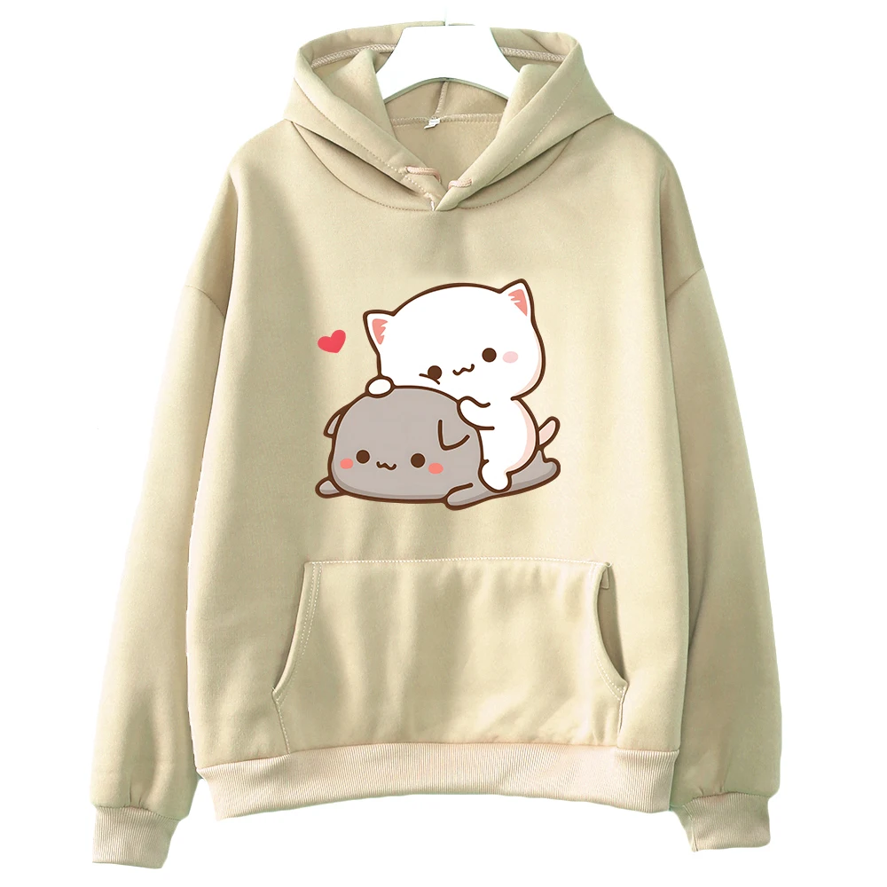 Mochi Peach e Goma Hoodie para homens e mulheres, moletom bonito gato, pulôveres Kawaii Cartoon, moletom estético Harajuku, moda