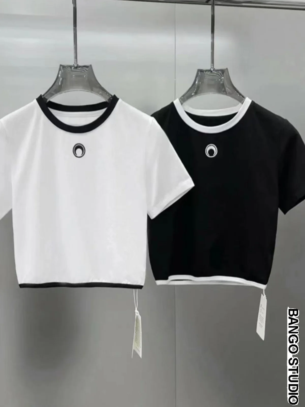 

Marine High Waist ort Sve T-irt Women's Summer Slim Fit Tee Embroidered f Length Faionable Casual Cotton Top