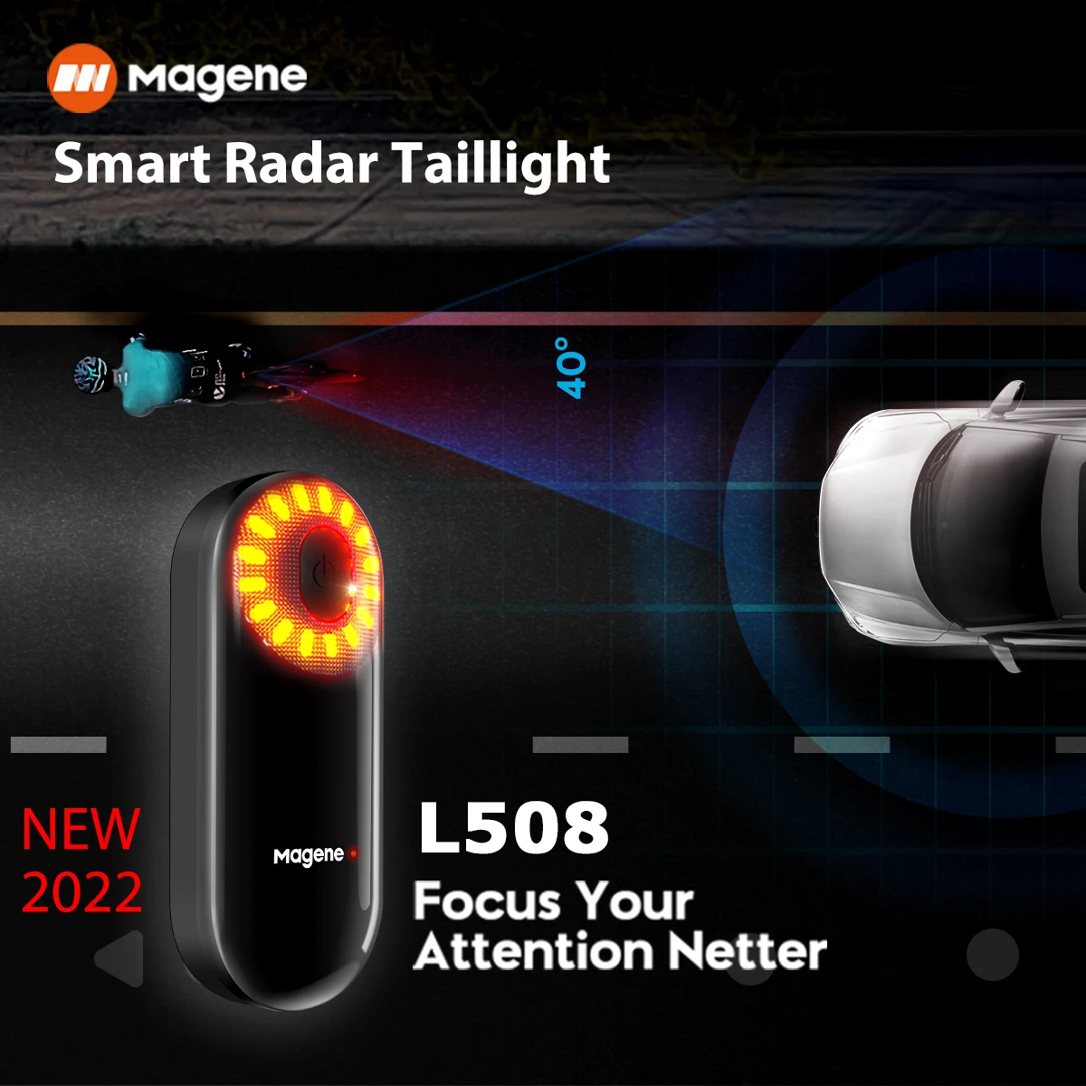 Magene-enquêter arrière de vélo à détection de freinage, radar intelligent L508, 5 modes, feu arrière, chargement USB, lumière LED de vélo