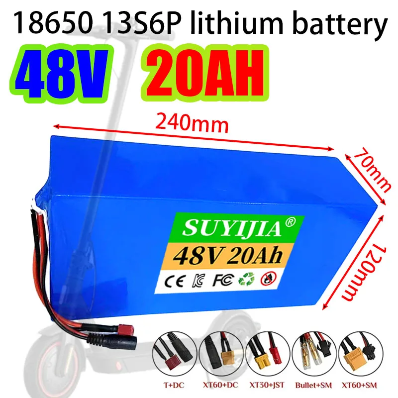 

48V 20ah Lithium-ion Battery Pack 18650 13S6P Suitable for 250-1000W Motor with Built-in BMS Rechargeable Battery+ 54.6V Charger