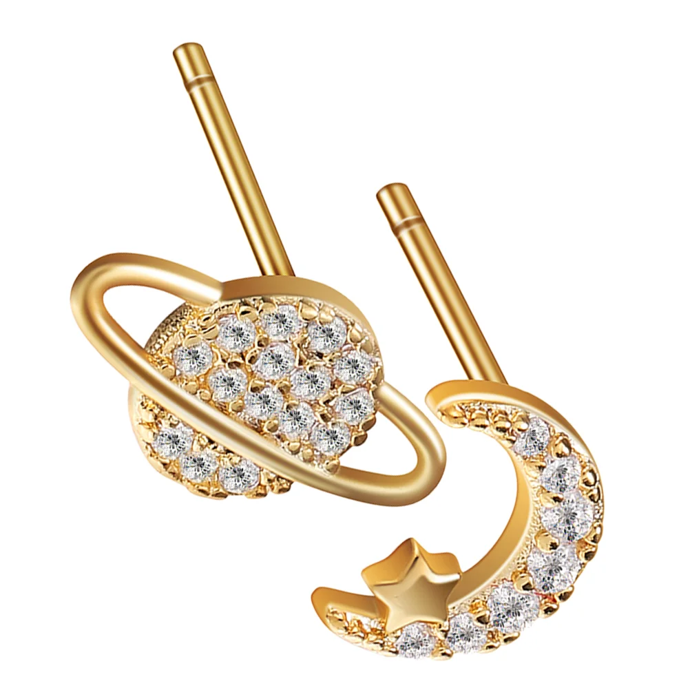 

1 Pair Fashion Star Moon Earrings Asymmetrical Planet Studs Punk Earrings Moon Stud Earrings Earrings Jewelry Stud Earri