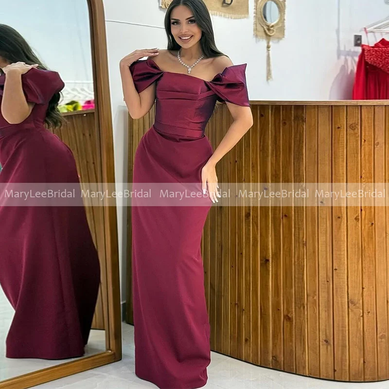 

Винно-красные платья подружки невесты с русалкой по индивидуальному заказу с открытыми плечами и короткими пышными рукавами, длинные свадебные платья, женское почетное платье