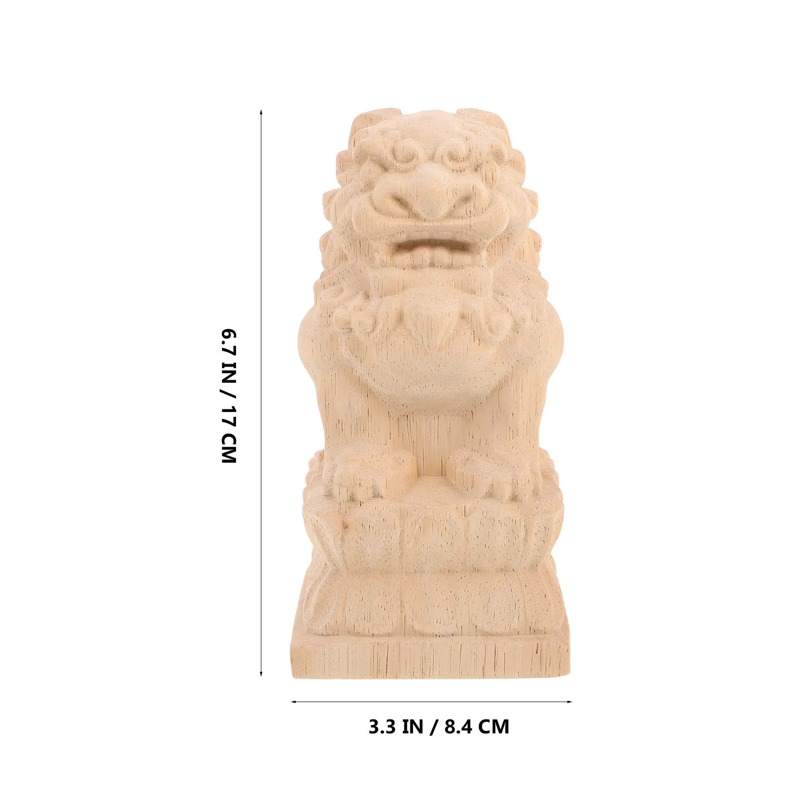 Unpainted Solid Wood Lion Sculpture for Garden Bridge Pillars Artistic Carved Guardian Decor Outdoor Landscape Prosperity