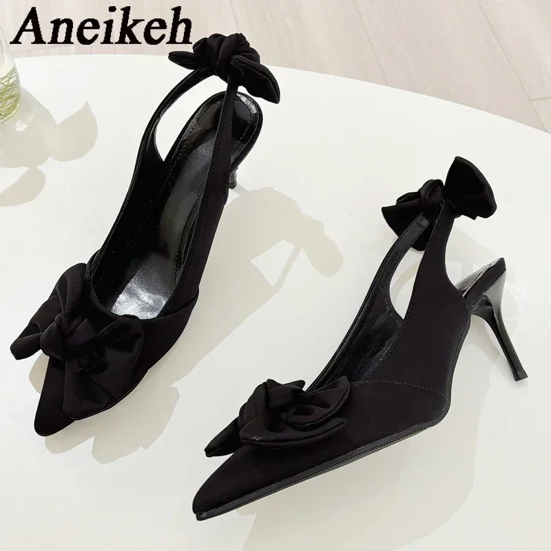 Aneikeh 2025 Summer Women Shoes Leopard print Butterfly Knot Decoration Muller High Heels  Fashion Pointed Party Stripper Sandal