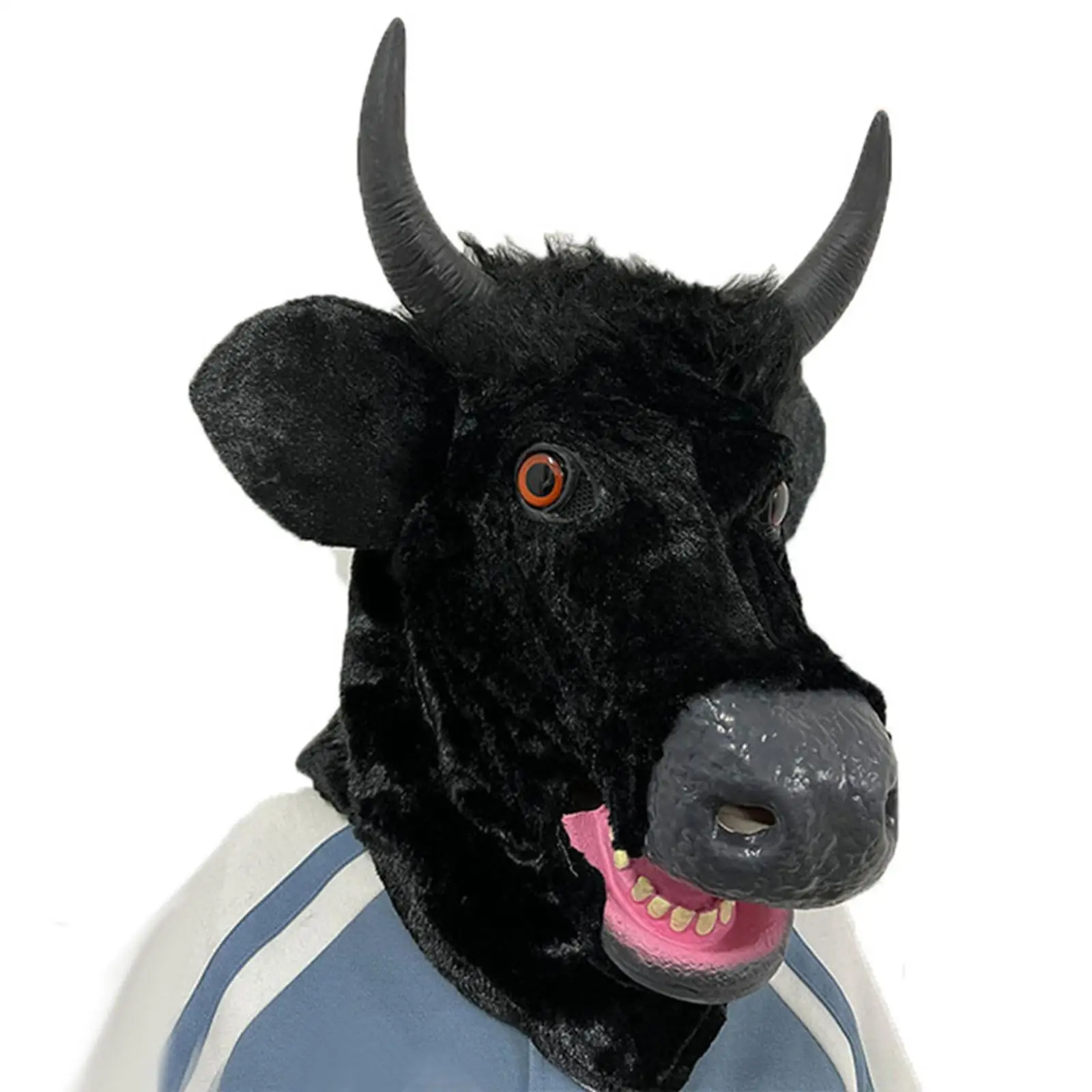 Black Cow Mask Creative Role Play Realistic Moving Mouth Headgear for Night Club Halloween Birthday Stage Performance Christmas