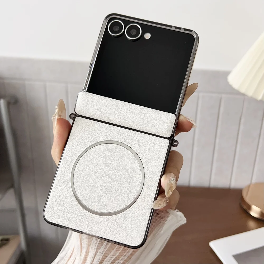 حافظة جلدية مغناطيسية لهاتف سامسونج جالاكسي Z فليب 7 لهاتف Magsafe المفصلي غطاء شحن لاسلكي مقاوم للصدمات لهاتف Z Flip7