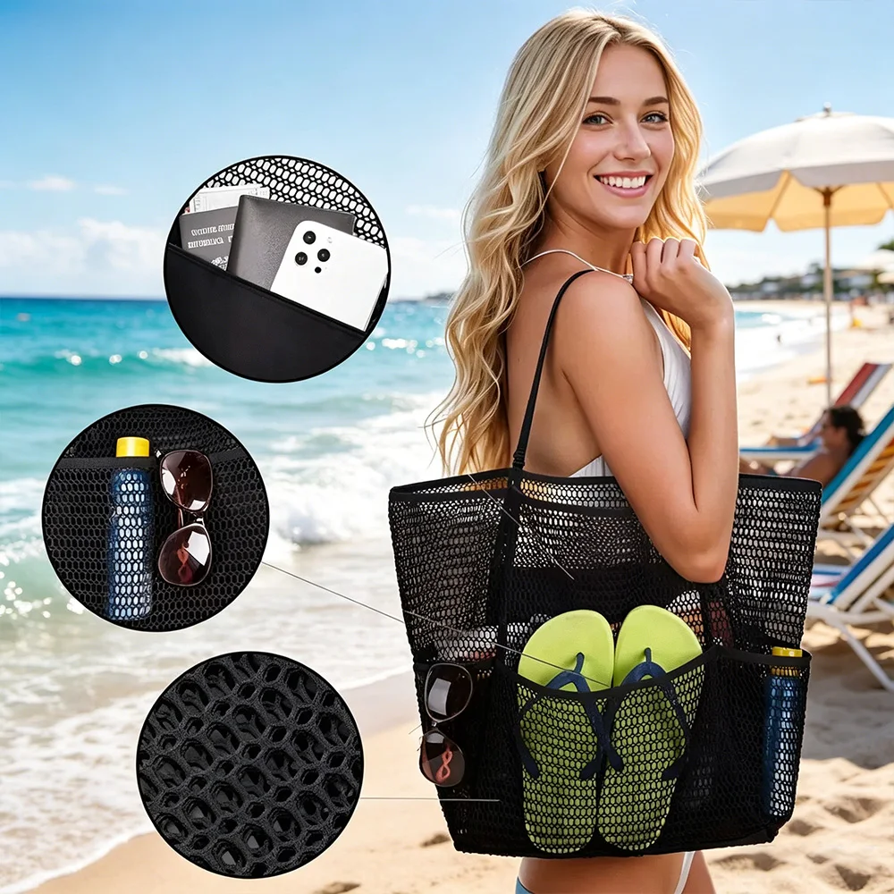 

Summer Beach Mesh Bag Big Capacity Hollow Out Tote Bag Travel Swim Storage Single Shoulder Bag