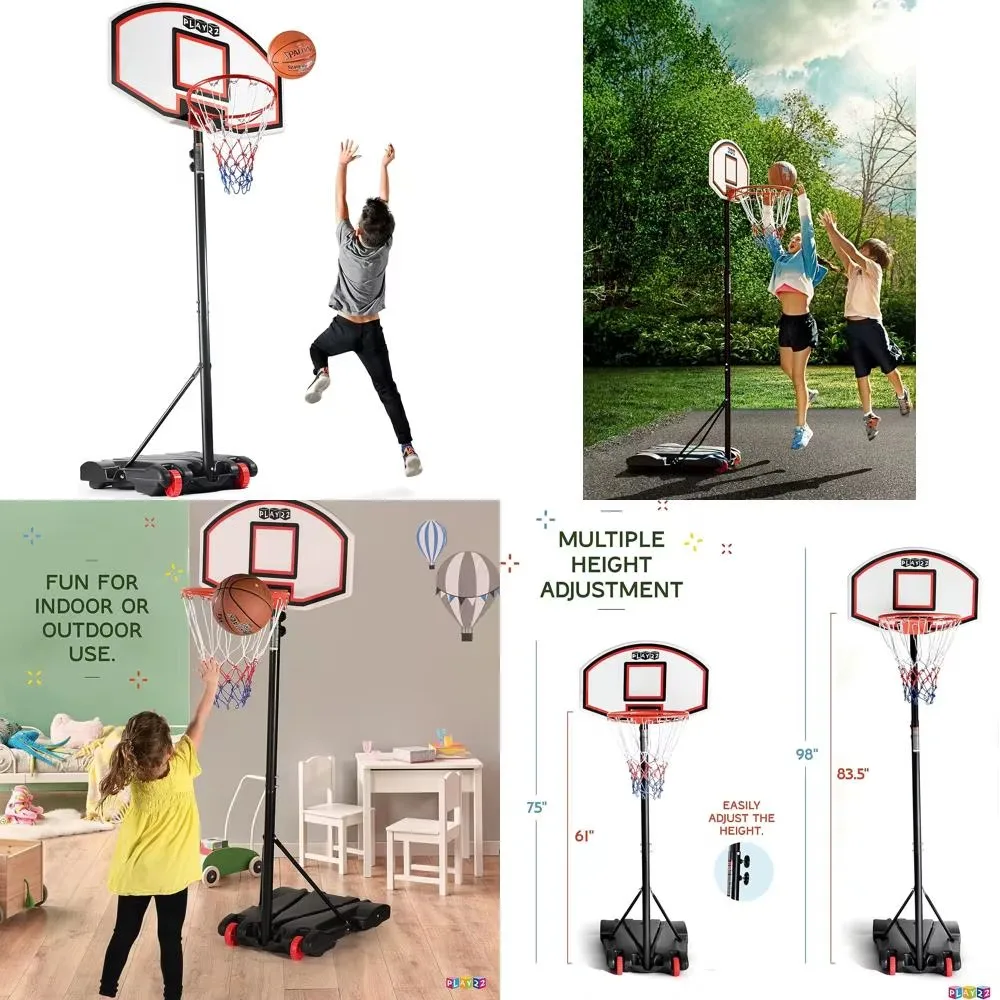 Portable Basketball Goals Adjustable Height 5-7 Feet for Kids, Teens, Youth, and Adults - Ideal Outdoor Basketball Hoop