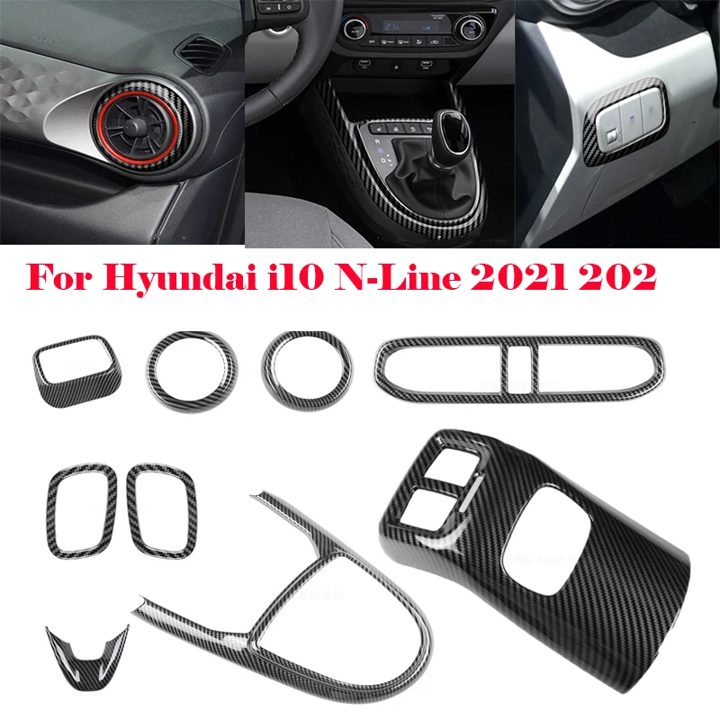 For Hyundai i10 N 2021 2022 carbon Headlight swtich Central Console Gear Shift Panel front dashborad air condition outlet Cover