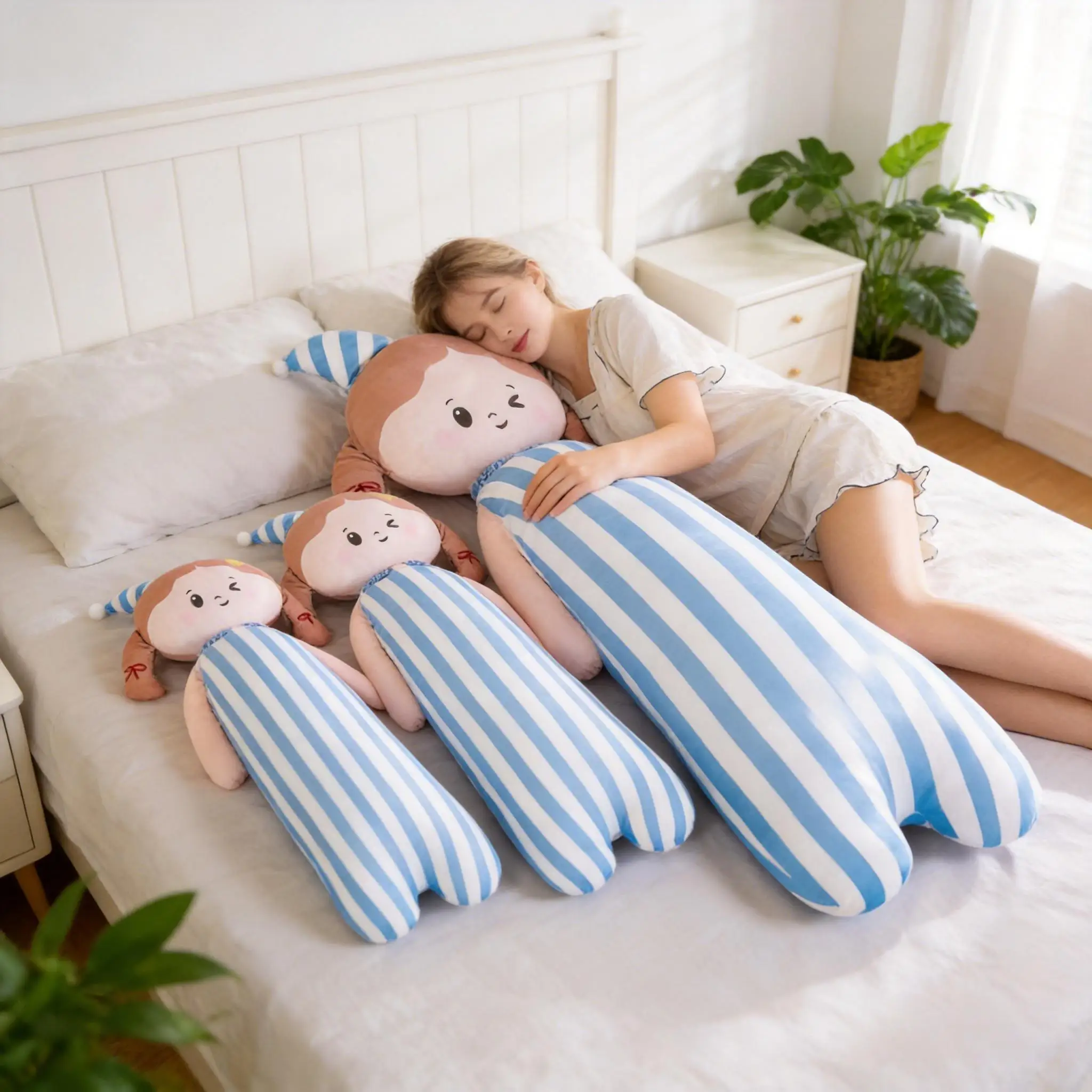 Cartoon Ice Silk Humanoid Plush Doll Soft Cool Summer Long Stuffed Bolster Cushion Sleep Companion Pillow Birthday Gift Boy Girl