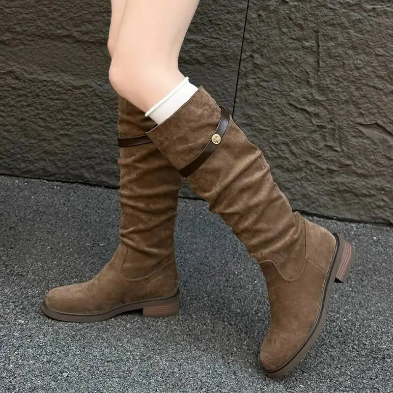 

New High Boots Women Heeled Shoes Chelsea Long Boots Winter Designer Casual Shoes Goth Snow Boots Suede Mujer De Zapatos