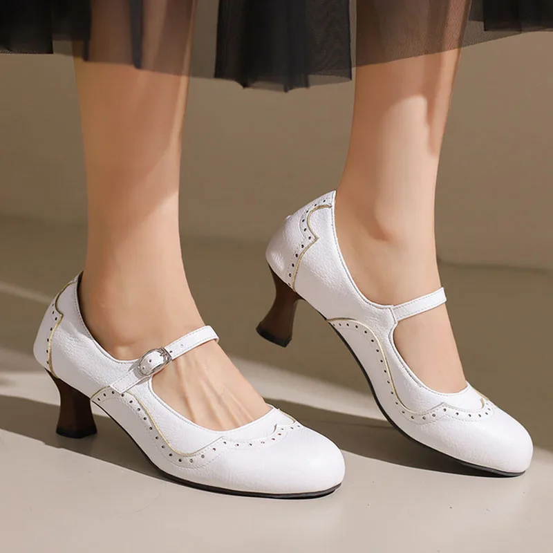 

Phoentin retro mary jane shoes cross strap 2025 spring new white kitten heels round toe large size women's shoes FT4066