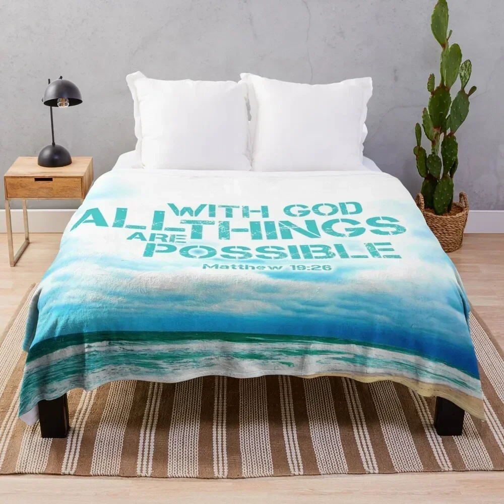 

With God, All Things Are Possible (With Text) Matthew 19:26 Throw Blanket valentine gift ideas Quilt Cute Blankets