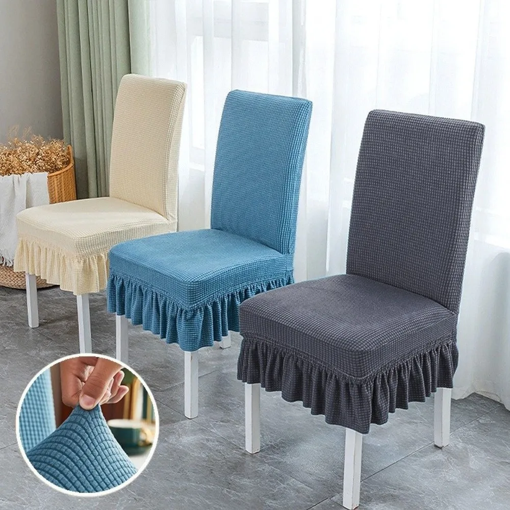Elastic Skirt Dining Chair Cover Anti-slip Jacquard Integrated Seat Cover Soft Dust-proof Backrest Protector for Home Decoration