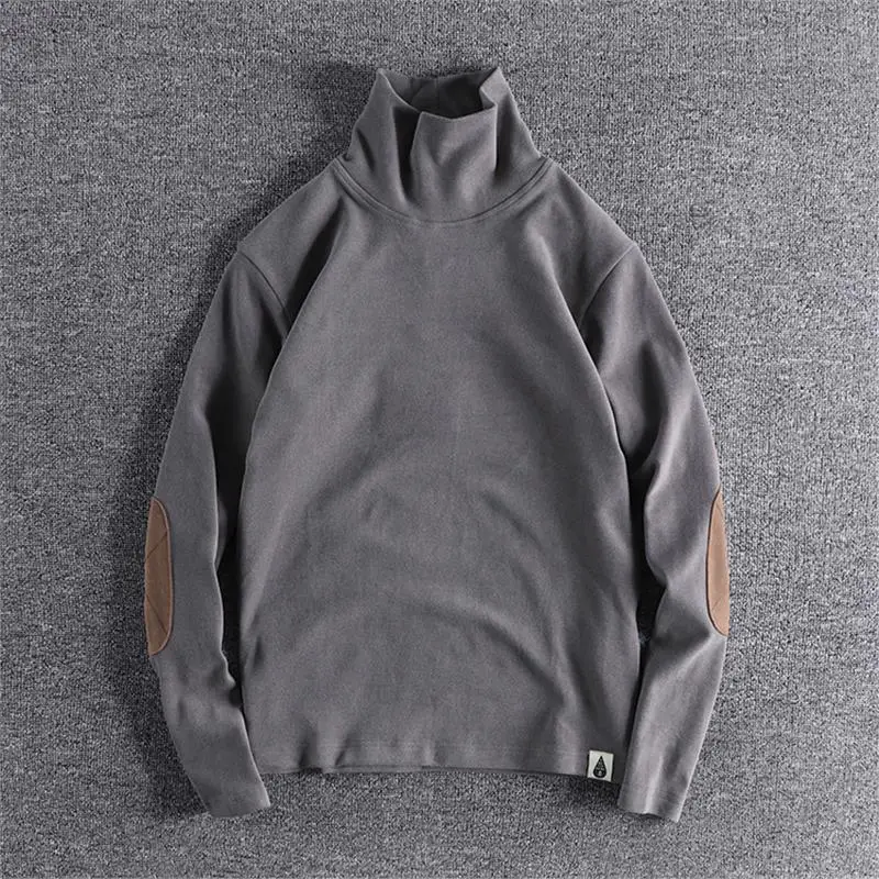 

New Autumn Winter Thiened f High Collar Men's T-irt Double Sided Color Blo German Velvet Long Sve Base irt