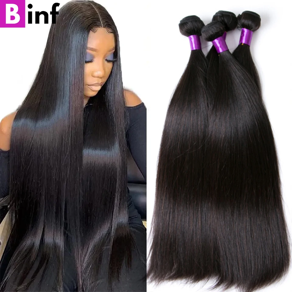 40Inch Brazilian Straight Human Hair Bundles 12A 100% Unprocessed Remy Hair Loose Curly Weave 1 3 4 Bundles Extensions for Women