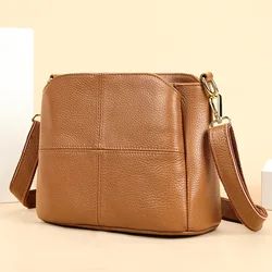 Women's Commuter Handbag Head Layer Cowhide Soft Leather Versatile Crossbody Bag Multi Functional Ladies' Shoulder Bucket Bag