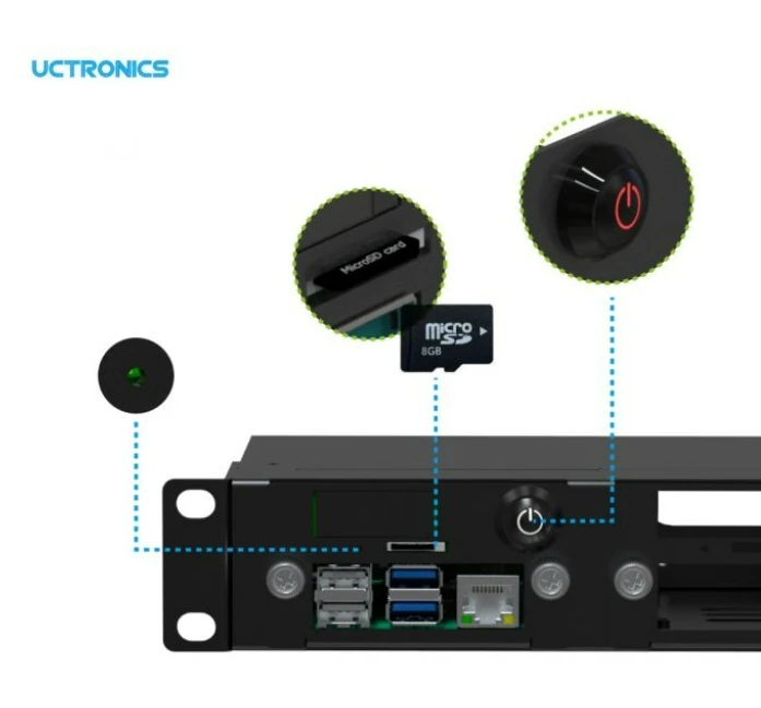 Gabinete completo de montagem em rack UCTRONICS Raspberry Pi versão 2.0 com funcionalidade PoE,