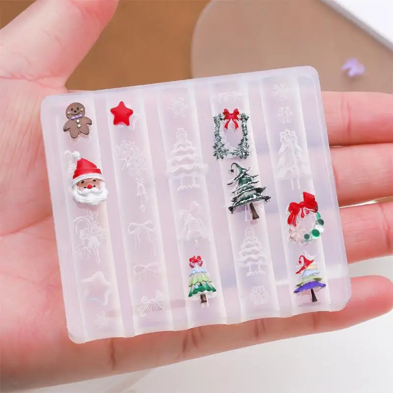 Christmas Snowman Christmas Tree 3d Nail Mold Elk Gingerbread Man Nail Decorations Diy Design Silicone Manicure Mold Nail Art