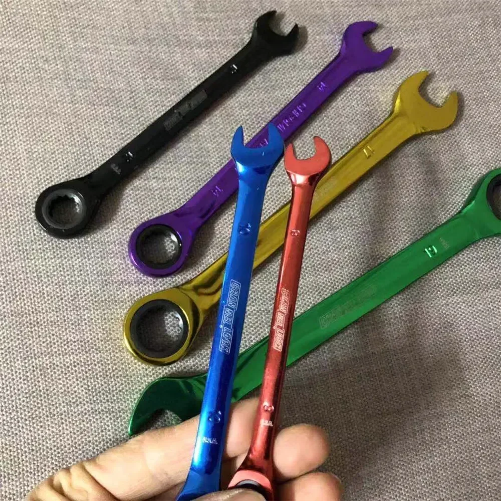 6pcs Color Ratchet Wrench 8mm-19mm Multi-function Dual-purpose Open Movable Hex Key Quick Wrench Hardware Hand Auto Parts Tools