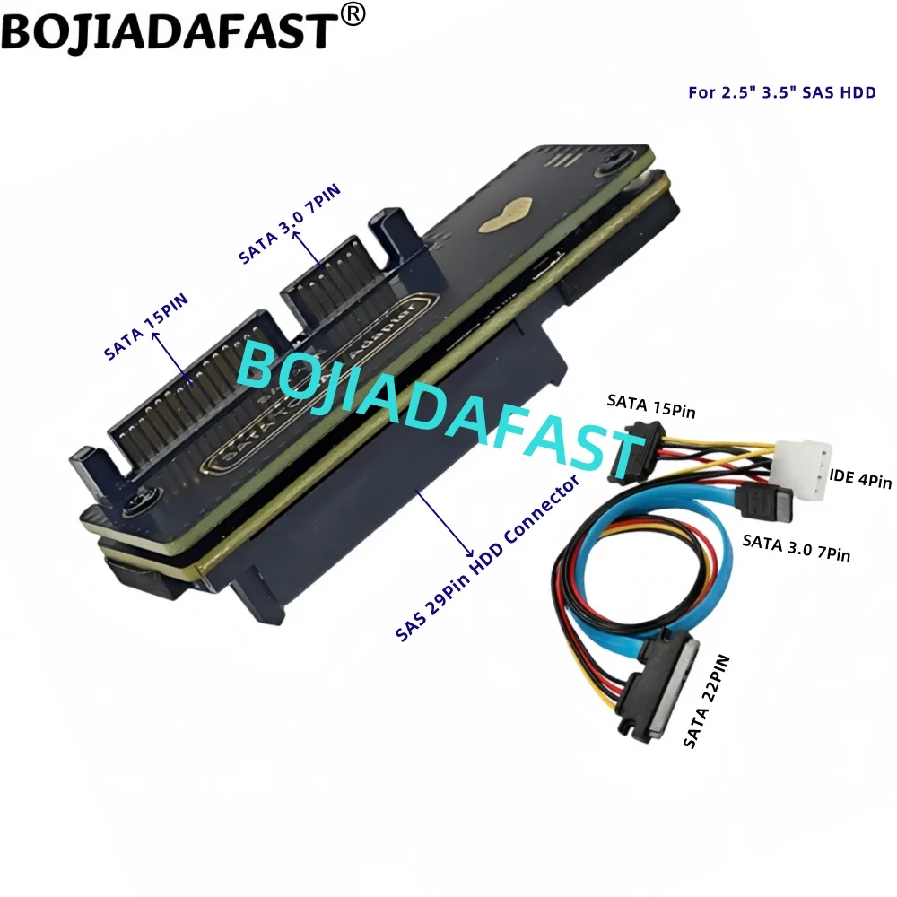 SATA 3.0 22Pin 15+7PIN to SAS 29Pin Female HDD Converter Adapter Card 6Gbps With Cable For 2.5