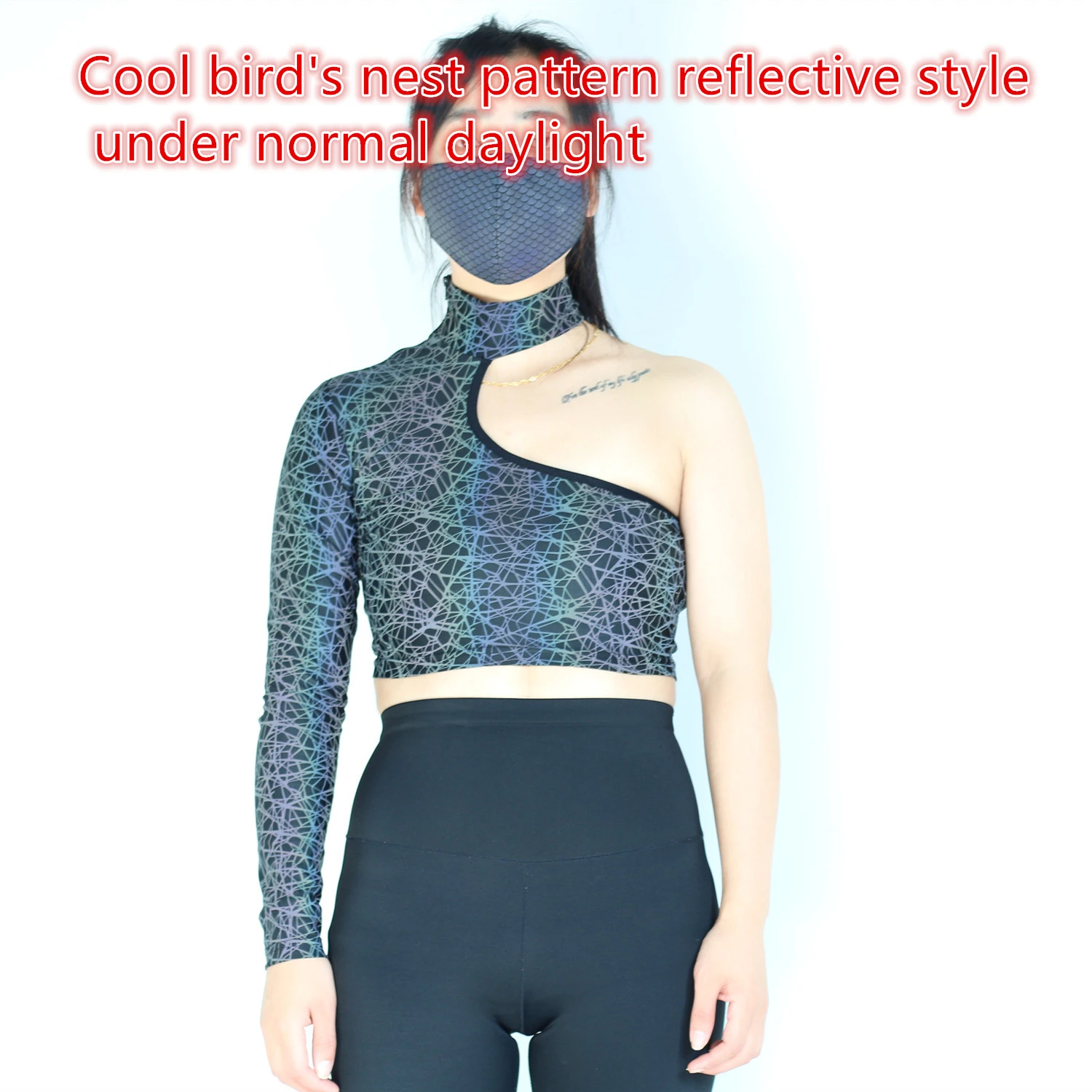 

Светоотражающая радужная облегающая футболка для женщин, новинка 2025, весна-лето, укороченный топ, сексуальные облегающие футболки с лямкой на одно плечо