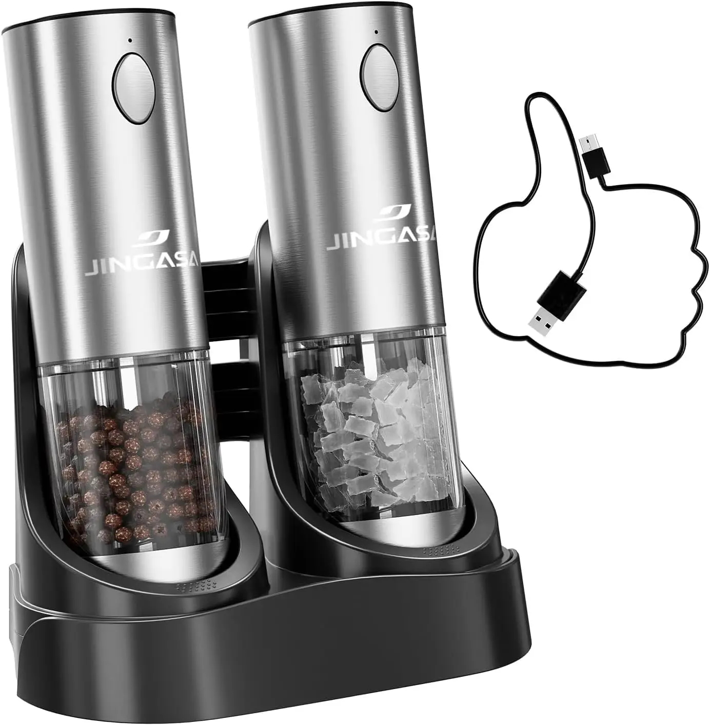 

USB Rechargeable Salt & Pepper Grinder Set, 95ml, Adjustable Coarseness, Stainless Steel
